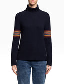 Einfarbiger blauer Damen-Rollkragenpullover aus Wolle