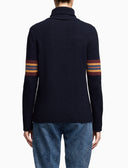 Einfarbiger blauer Damen-Rollkragenpullover aus Wolle
