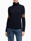 Einfarbiger blauer Damen-Rollkragenpullover aus Wolle