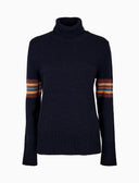 Einfarbiger blauer Damen-Rollkragenpullover aus Wolle