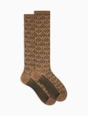 Calze lunghe donna viscosa marrone fantasia stile liberty