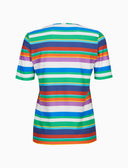 T-shirt donna maniche a 3/4 in jersey di cotone blu righe multicolor