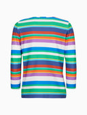 T-shirt donna maniche a 7/8 in jersey di cotone blu righe multicolor