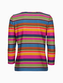 T-shirt donna maniche a 7/8 in jersey di cotone fucsia righe multicolor