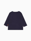 T-sirt girocollo maniche lunghe cotone bambino tinta unita blu con ricamo cane bassotto