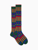 Calcetines largos de hombre de algodón cálido azules con estampado de mezcla de formas geométricas