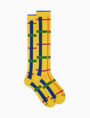 Calze lunghe uomo cotone caldo gialle fantasia tartan geometrico