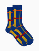 Calze corte donna cotone caldo blu fantasia tartan geometrico