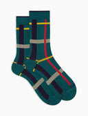 Calze corte donna cotone caldo color pavone fantasia tartan geometrico