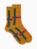 Calze corte donna cotone caldo gialle fantasia tartan geometrico