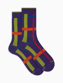 Calze corte donna cotone caldo viola fantasia tartan geometrico