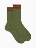 Unisex-Kurzsocken aus Wolle und Seide, grün, gerippt mit Knopfeffekt