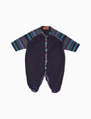 Mono infantil con pies de forro polar azul liso con detalles de rayas Multicolor
