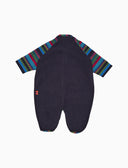 Mono infantil con pies de forro polar azul liso con detalles de rayas Multicolor