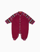 Tutina con piedi bambino pile rosa tinta unita con inserti righe multicolor