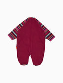 Tutina con piedi bambino pile rosa tinta unita con inserti righe multicolor