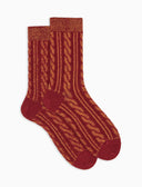 Calze corte unisex lana e cotone bordò lavorazione trecce a due colori