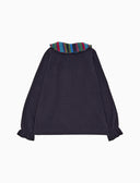 Blusa infantil de manga larga de forro polar azul liso con cuello de rayas Multicolor
