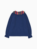 Blusa infantil de manga larga de forro polar celeste liso con cuello de rayas Multicolor