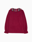 Blusa infantil de manga larga de forro polar rosa liso con cuello de rayas Multicolor