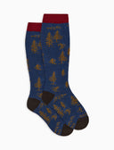 Lange Kindersocken aus warmer Baumwolle, blau, mit Off-Piste-Skifahrer-Motiv