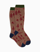 Lange Kindersocken aus warmer Baumwolle, beige, mit Off-Piste-Skifahrer-Motiv