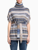 Women's fringed poncho in virgin wool with a multicolor grey gradient