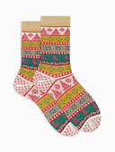 Women's short socks in white wool and cotton with sparkling Greek-key motifs