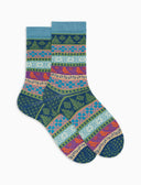 Calze corte donna lana e cotone blu con greche naltalizie effetto scintillante