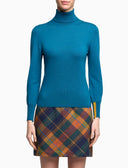 Women's peacock blue wool plain turtleneck pullover