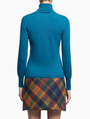 Women's peacock blue wool plain turtleneck pullover