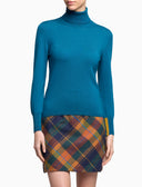Women's peacock blue wool plain turtleneck pullover