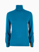 Women's peacock blue wool plain turtleneck pullover