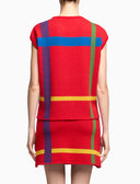 Women's red wool waistcoat with tartan motif