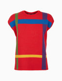 Women's red wool waistcoat with tartan motif