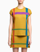 Women's yellow wool waistcoat with tartan motif
