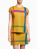 Women's yellow wool waistcoat with tartan motif