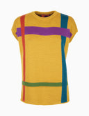Women's yellow wool waistcoat with tartan motif