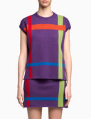 Women's purple wool waistcoat with tartan motif