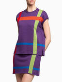 Women's purple wool waistcoat with tartan motif