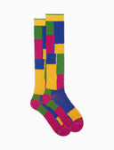Calze lunghe uomo cotone caldo fucsia fantasia blocchi di colore