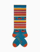Calze lunghe uomo cotone azzurro con righe multicolor e Fiat Topolino