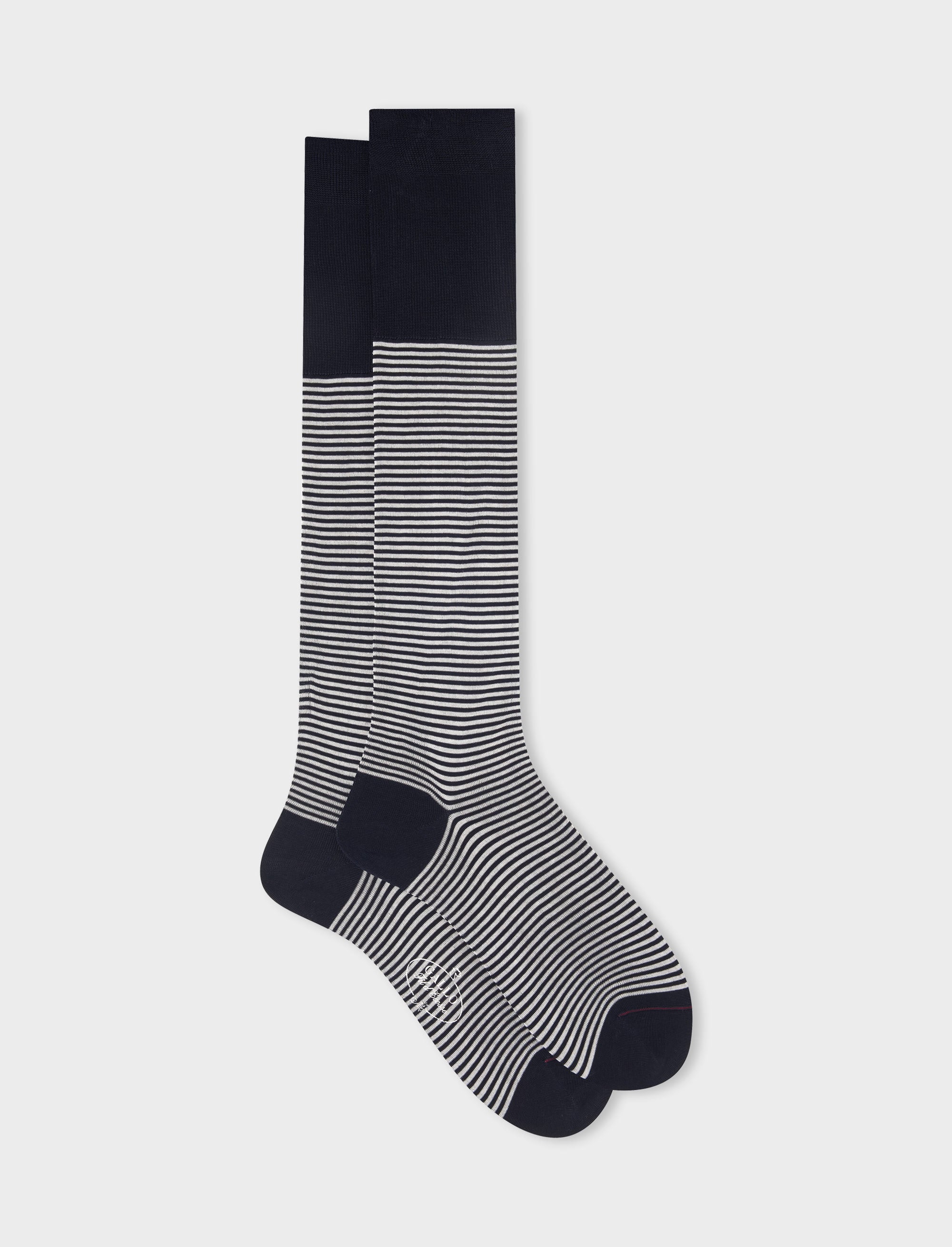 Men's long blue/cream cotton socks with Windsor stripes | Gallo