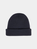 Berretto unisex lana, seta e cashmere blu tinta unita a coste - Gallo 1927 - Official Online Shop