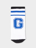Calza corta unisex spugna di cotone bianco tinta unita con lettera G. Venduta singolarmente. - Gallo 1927 - Official Online Shop
