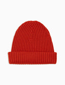 Berretto unisex lana, seta e cashmere arancio a coste tinta unita - Gallo 1927 - Official Online Shop